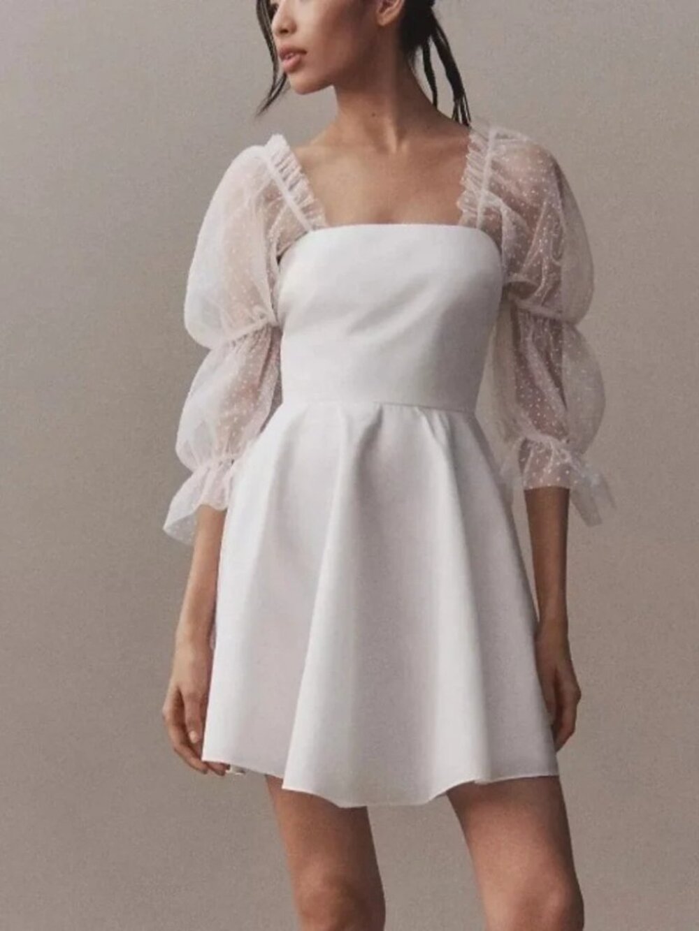NWT Amanda Uprichard Lalita Ivory White Dotted Organza Mini Dress - Size L